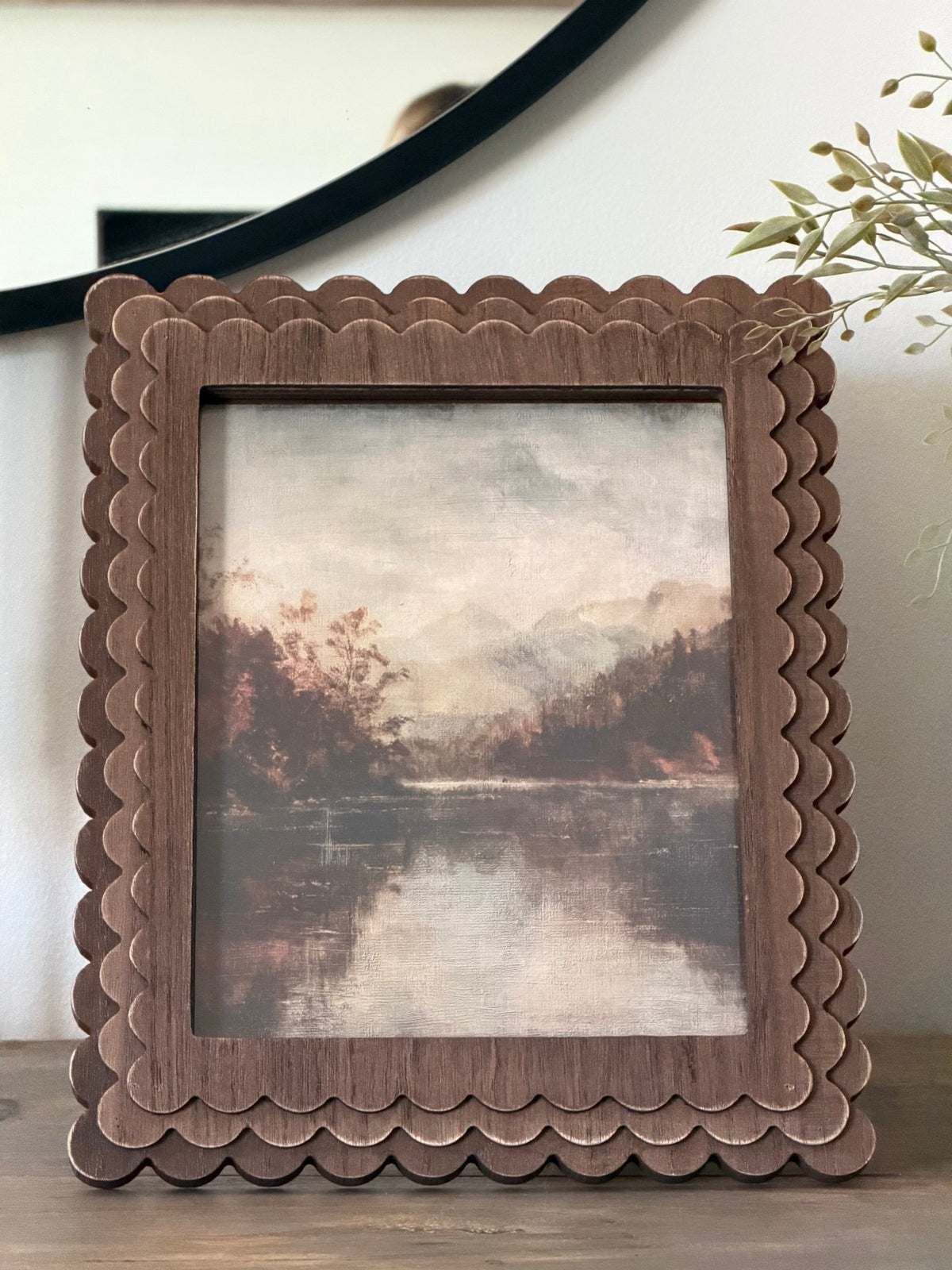 Brown Scalloped Wood Frame W/Fall Art - Large Size - The Cozy Nest