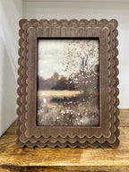 Brown Scalloped Wood Frame W/Landscape Print - The Cozy Nest