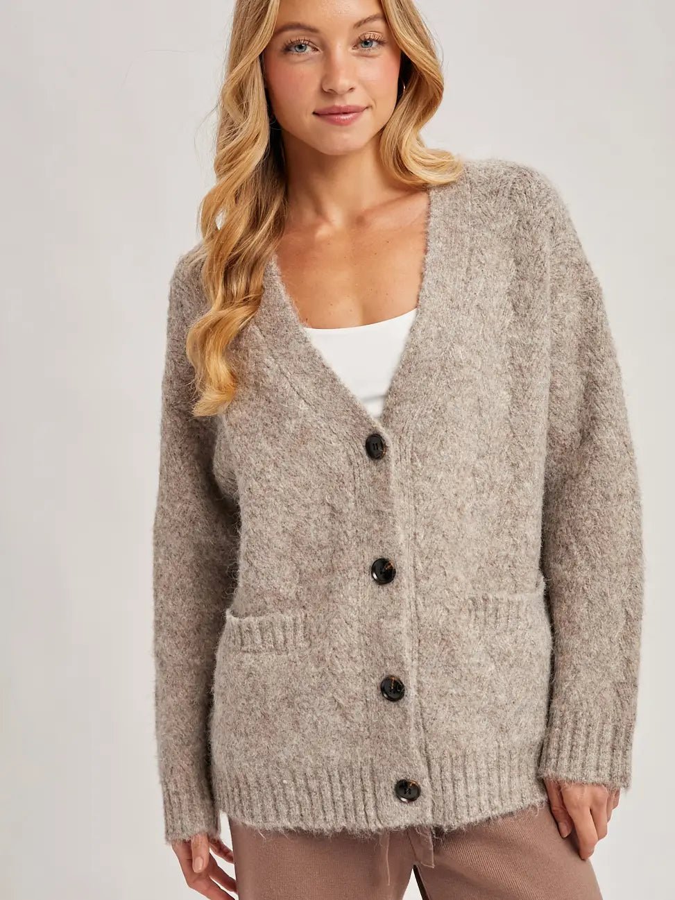 Button Down Fuzzy Heathered Knit Sweater Cardigan - The Cozy Nest
