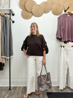 Button Sleeve Knit Sweater-Brown - The Cozy Nest
