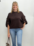 Button Sleeve Knit Sweater-Brown - The Cozy Nest