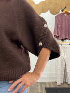 Button Sleeve Knit Sweater-Brown - The Cozy Nest