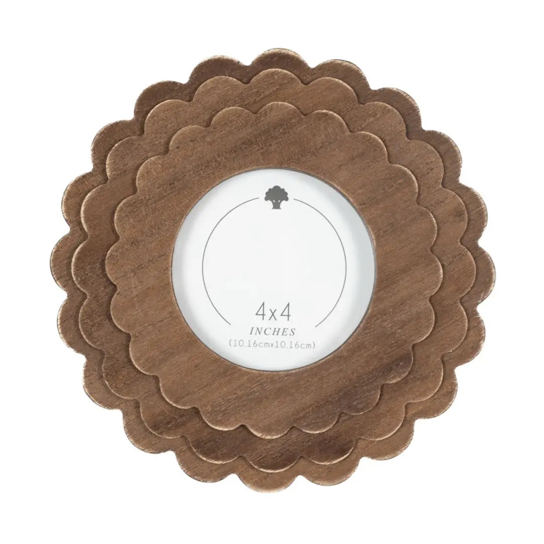 Round Expresso Scalloped Wood Frame
