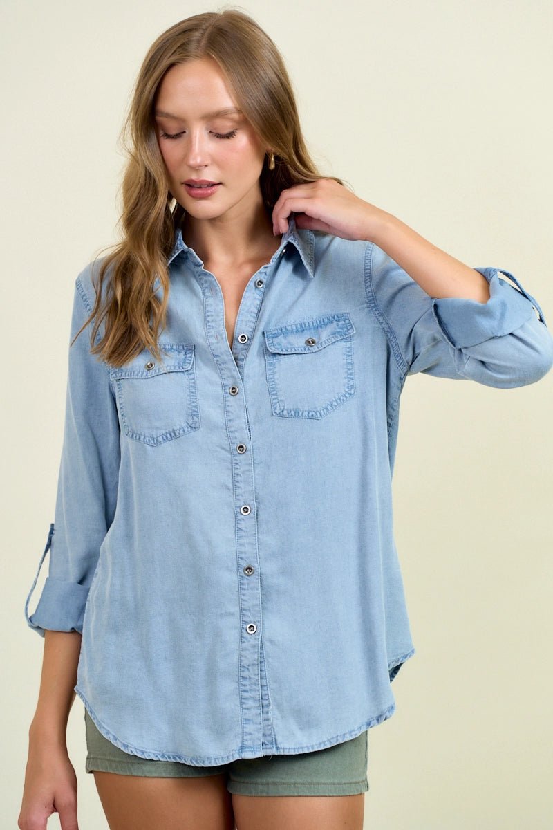 Chambray Button Down Top - The Cozy Nest