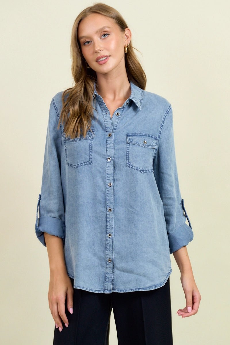 Chambray Button Down Top - The Cozy Nest