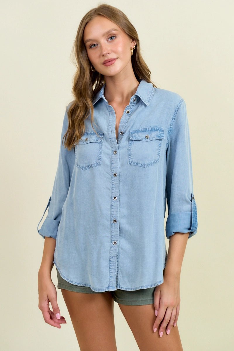 Chambray Button Down Top - The Cozy Nest