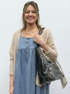 Chambray Tiered Ruffled Skirt Midi Dress - The Cozy Nest