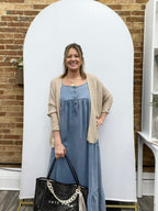 Chambray Tiered Ruffled Skirt Midi Dress - The Cozy Nest