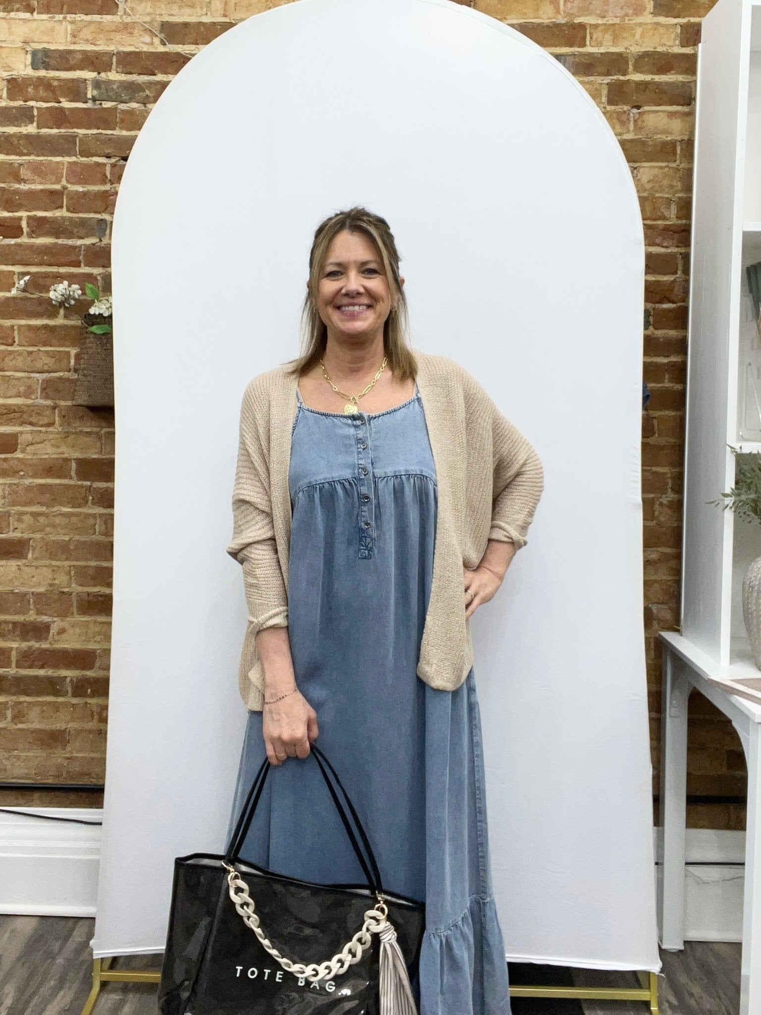 Chambray Tiered Ruffled Skirt Midi Dress - The Cozy Nest