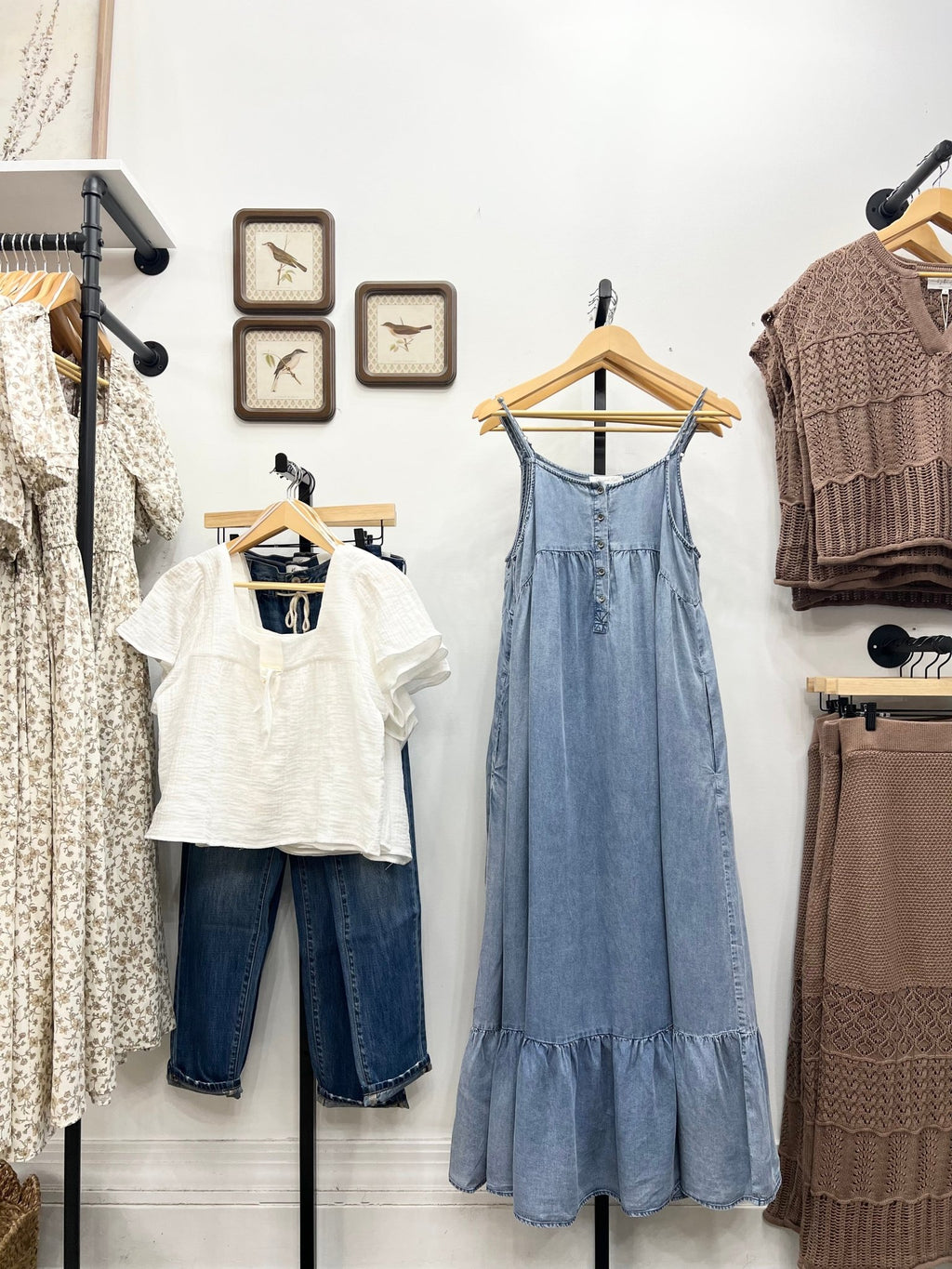 Chambray Tiered Ruffled Skirt Midi Dress - The Cozy Nest