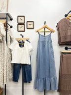 Chambray Tiered Ruffled Skirt Midi Dress - The Cozy Nest