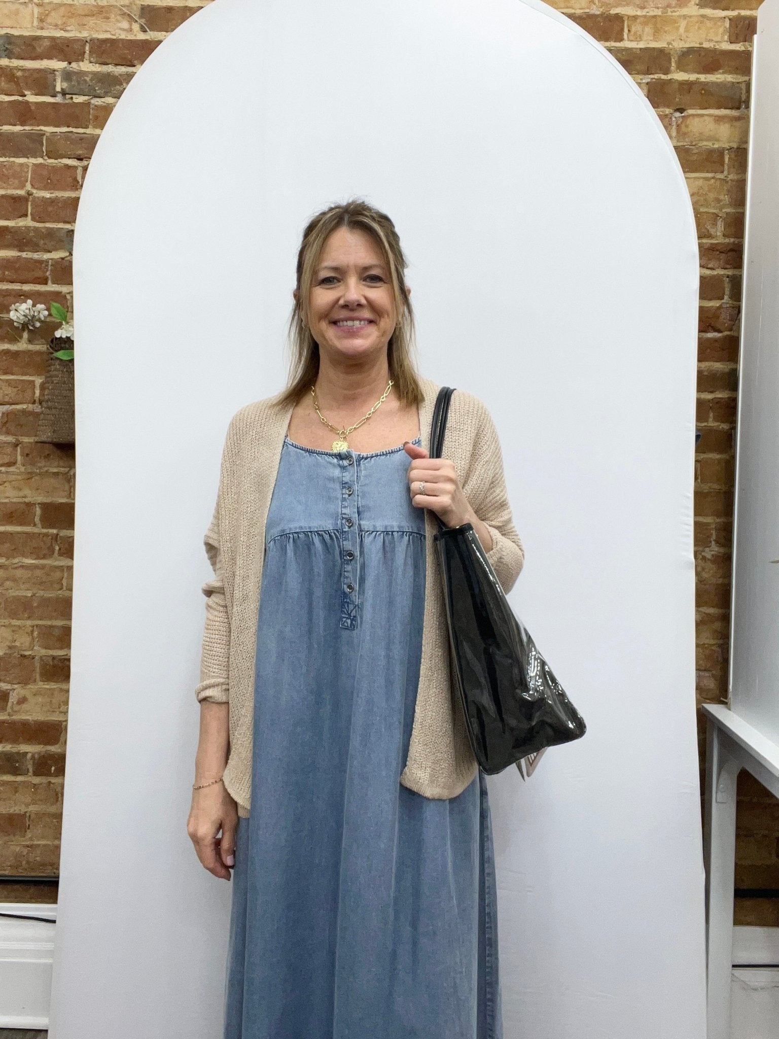 Chambray Tiered Ruffled Skirt Midi Dress - The Cozy Nest