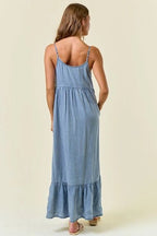 Chambray Tiered Ruffled Skirt Midi Dress - The Cozy Nest