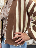 Coffee Striped Textured Cardigan - The Cozy Nest