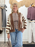 Coffee Striped Textured Cardigan - The Cozy Nest