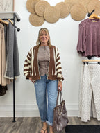 Coffee Striped Textured Cardigan - The Cozy Nest