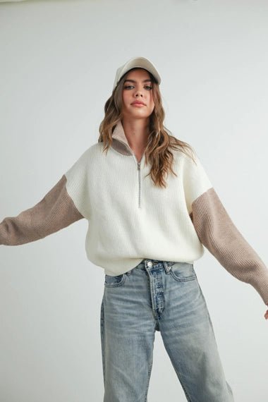 Color Block Half Zip Sweater - The Cozy Nest