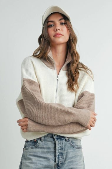 Color Block Half Zip Sweater - The Cozy Nest