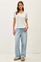 Cotton Linen Blend Relaxed Fit Striped T-Shirt - The Cozy Nest