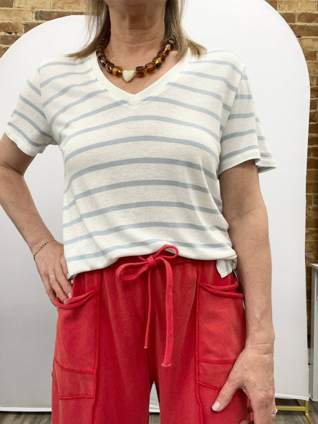 Cotton Linen Blend Relaxed Fit Striped T-Shirt - The Cozy Nest