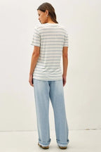 Cotton Linen Blend Relaxed Fit Striped T-Shirt - The Cozy Nest
