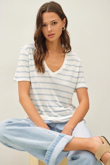Cotton Linen Blend Relaxed Fit Striped T-Shirt - The Cozy Nest
