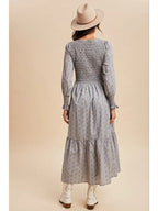 COTTON SMOCKED FLORAL BUTTON DOWN MAXI - The Cozy Nest