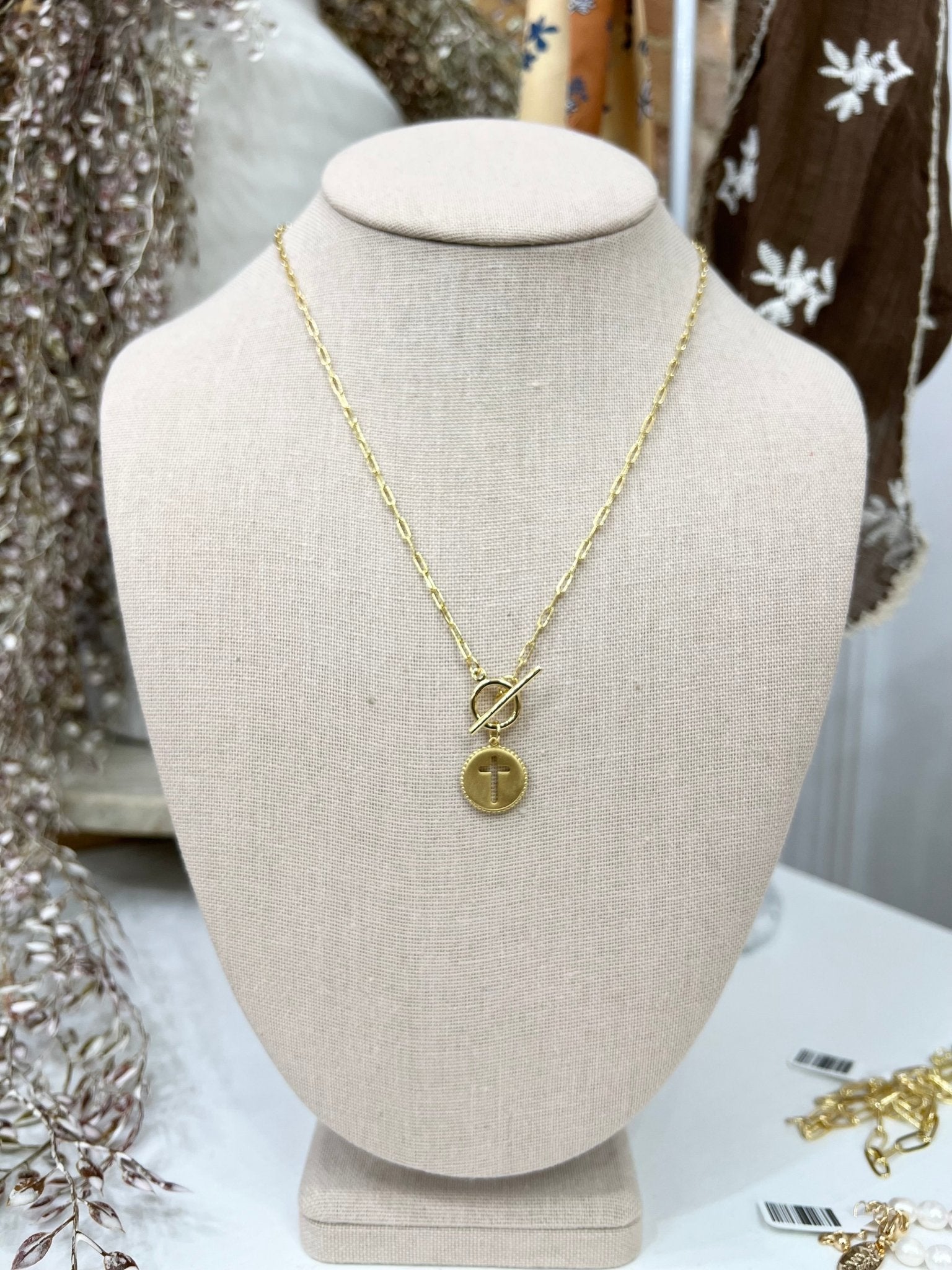 Cross Paperclip Toggle Necklace - The Cozy Nest