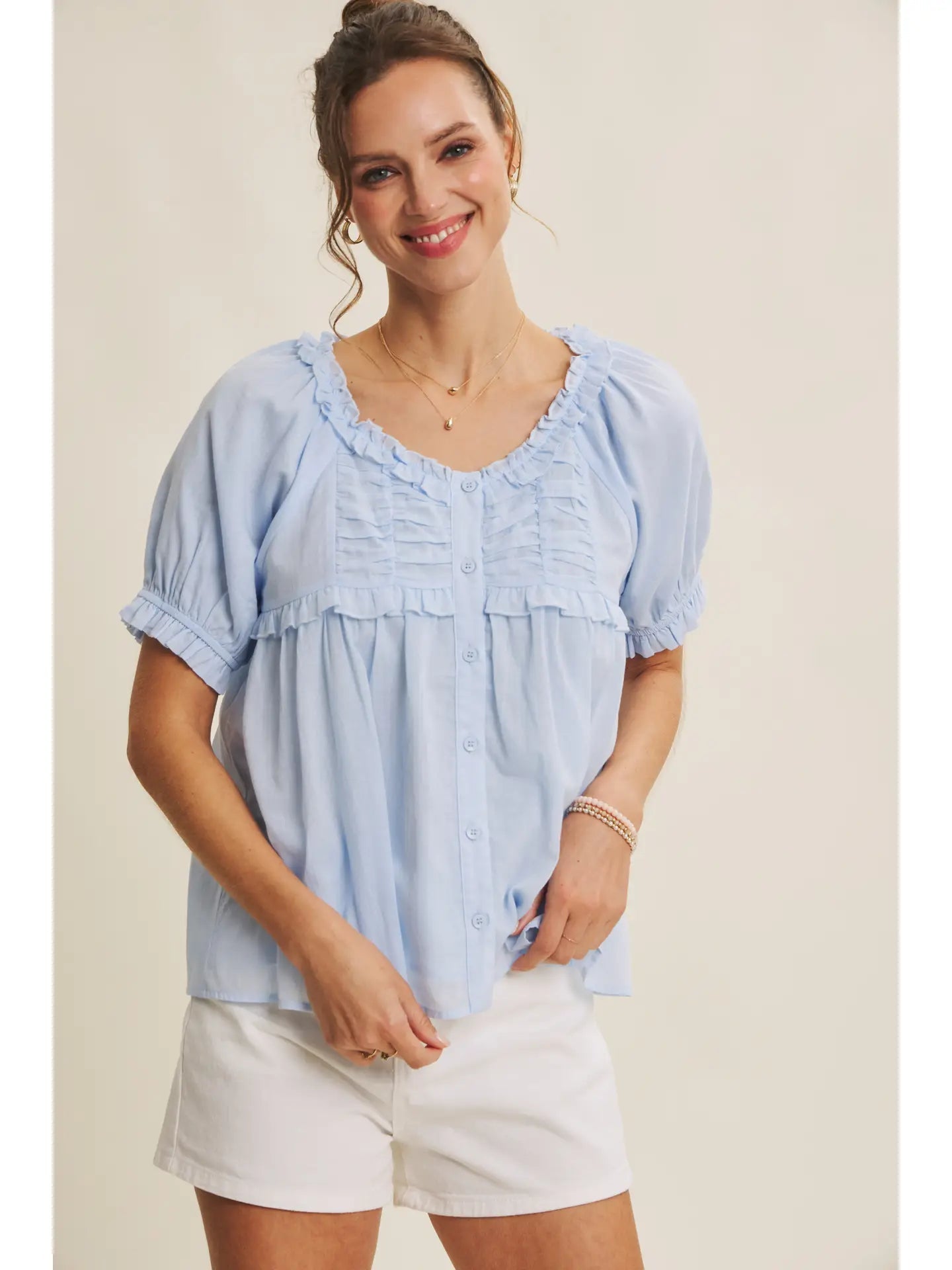 DELICATE RUFFLE AIRY COTTON BLOUSE | IRISH BLUE - The Cozy Nest