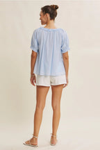 DELICATE RUFFLE AIRY COTTON BLOUSE | IRISH BLUE - The Cozy Nest
