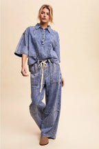 Denim Collared Oversized Top - The Cozy Nest
