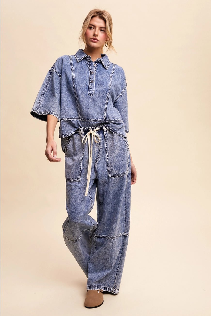 Denim Collared Oversized Top - The Cozy Nest