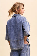 Denim Collared Oversized Top - The Cozy Nest
