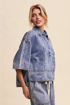 Denim Collared Oversized Top - The Cozy Nest