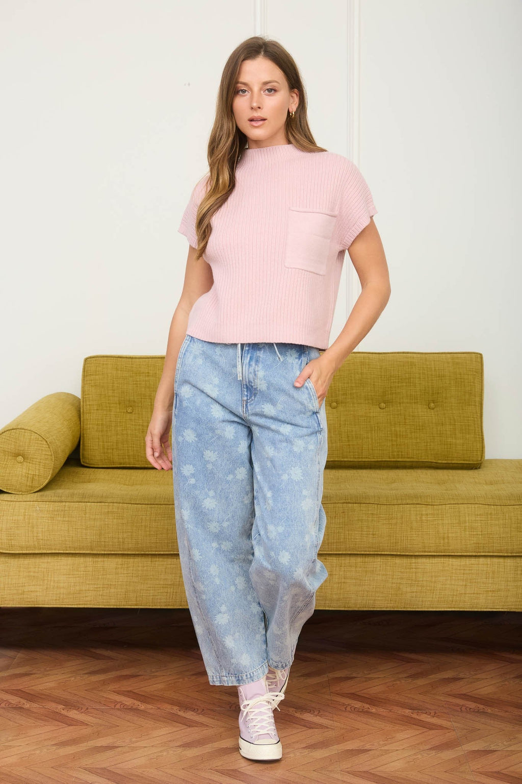 Denim Floral Pants - The Cozy Nest