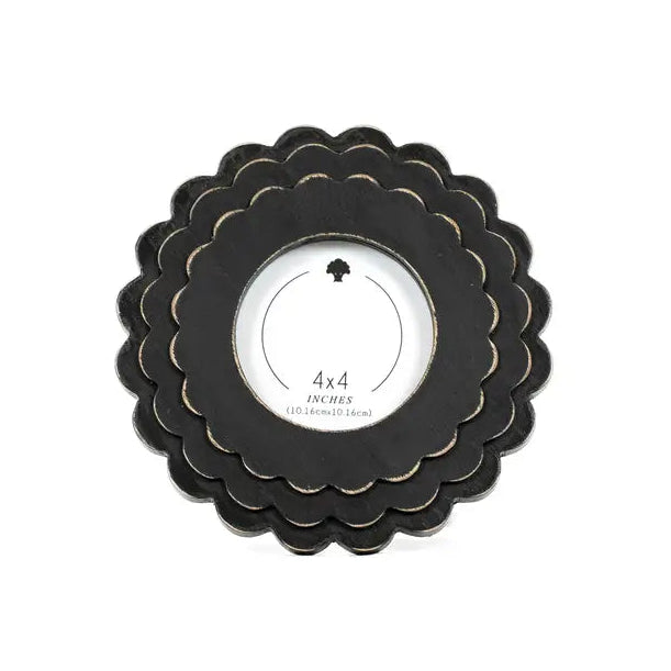 Round Black Scalloped Wood Frame