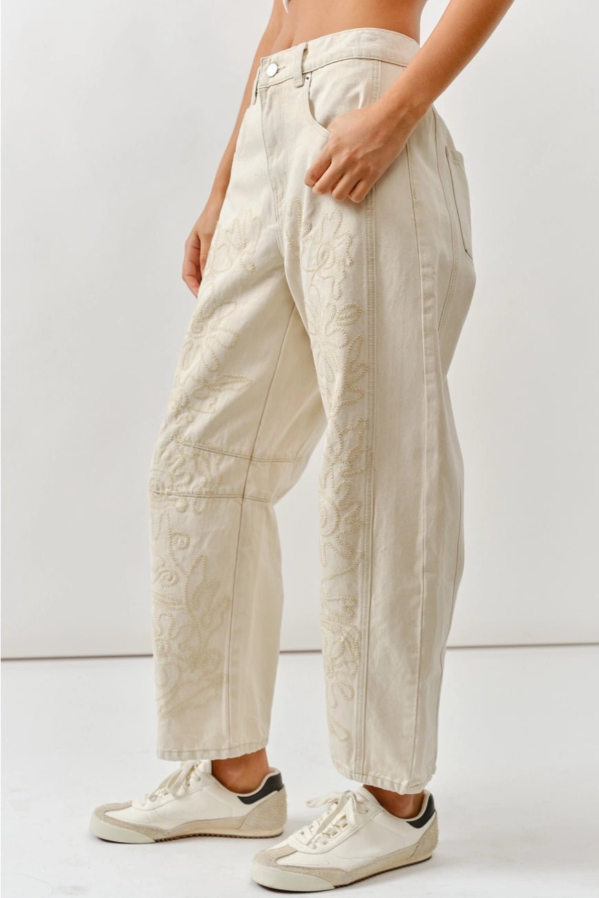 Embroidered Barrel Pants - The Cozy Nest