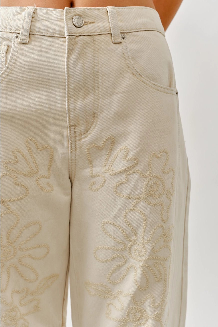 Embroidered Barrel Pants - The Cozy Nest