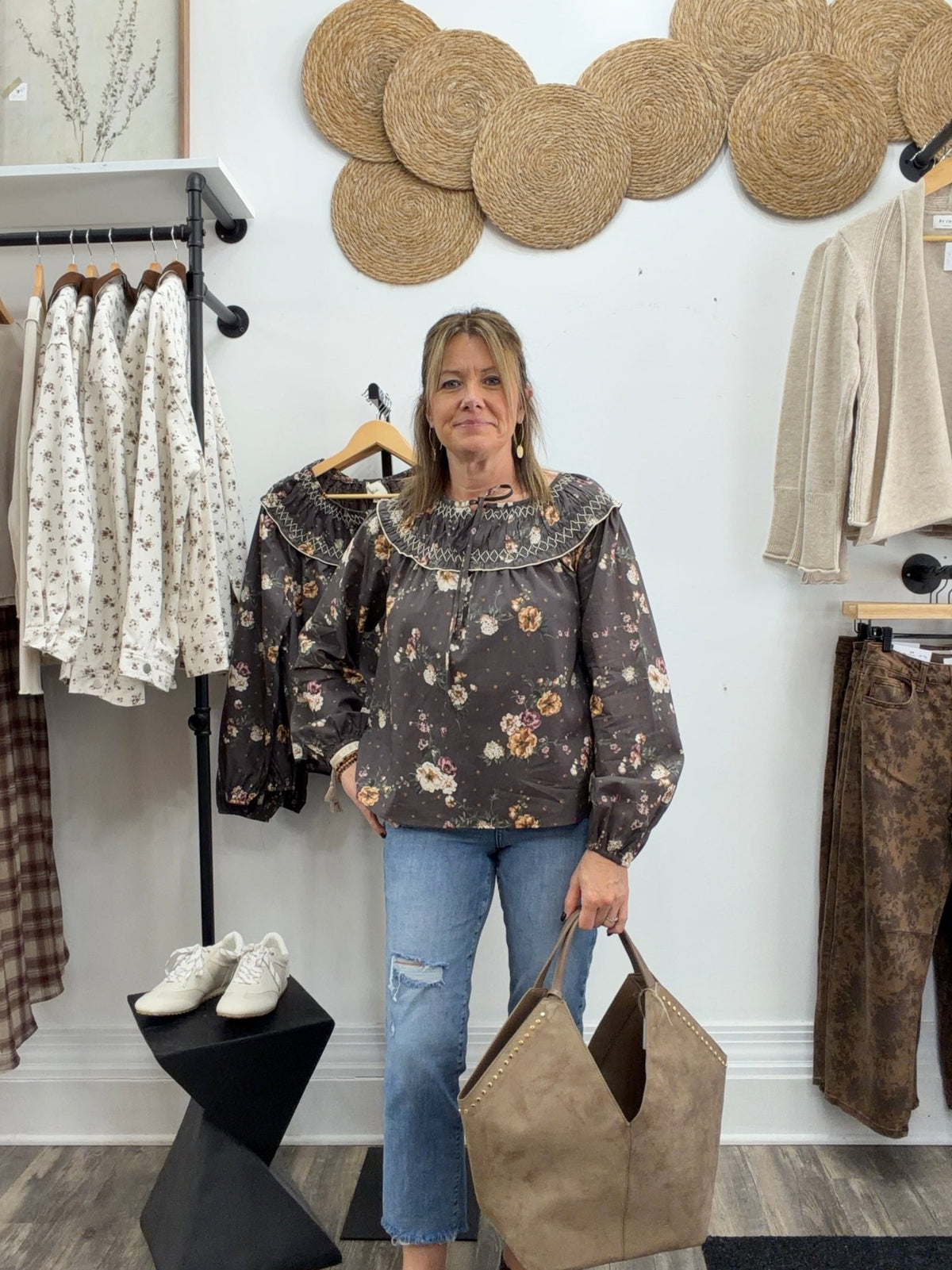 Embroidered Yoke Floral Blouse - The Cozy Nest