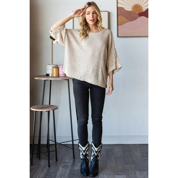 Roll Tab Sweater In Oatmeal