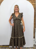 Floral Button-Front Ruffle Sleeves Midi Dress - The Cozy Nest