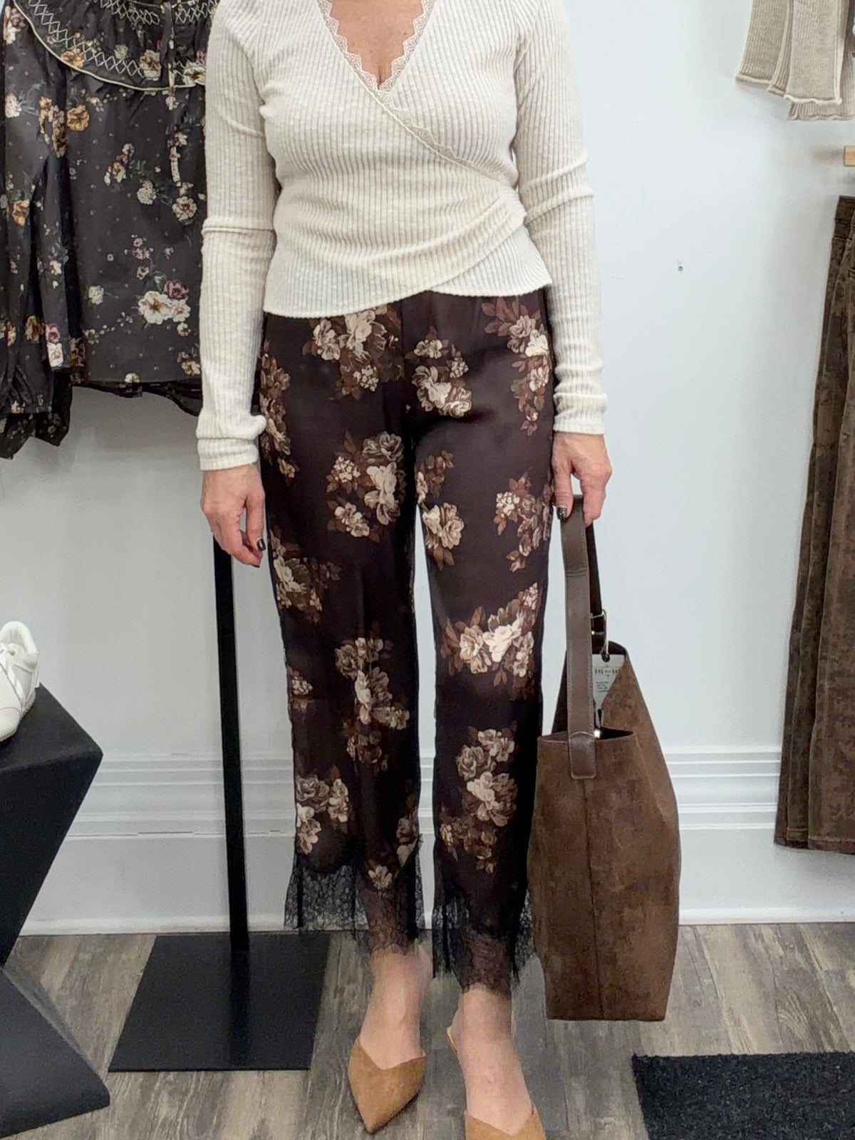 Floral Lace Trim Pants - The Cozy Nest