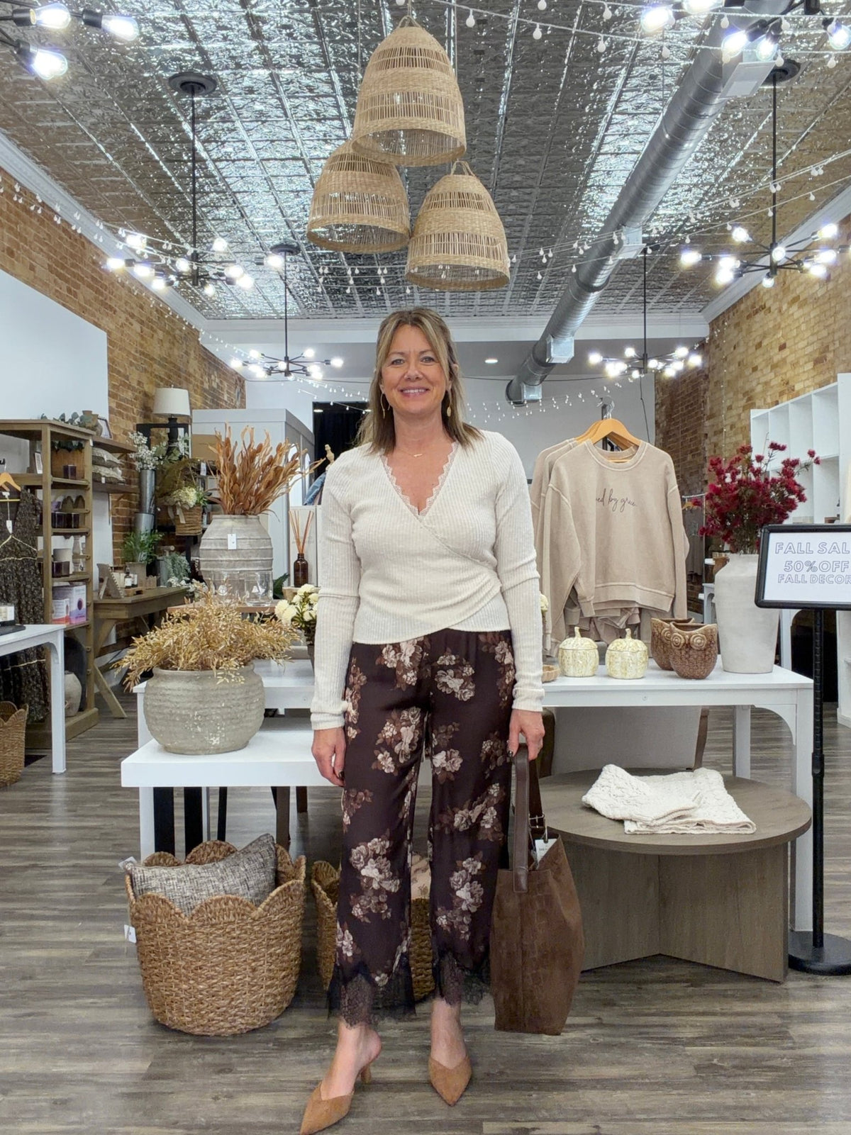Floral Lace Trim Pants - The Cozy Nest