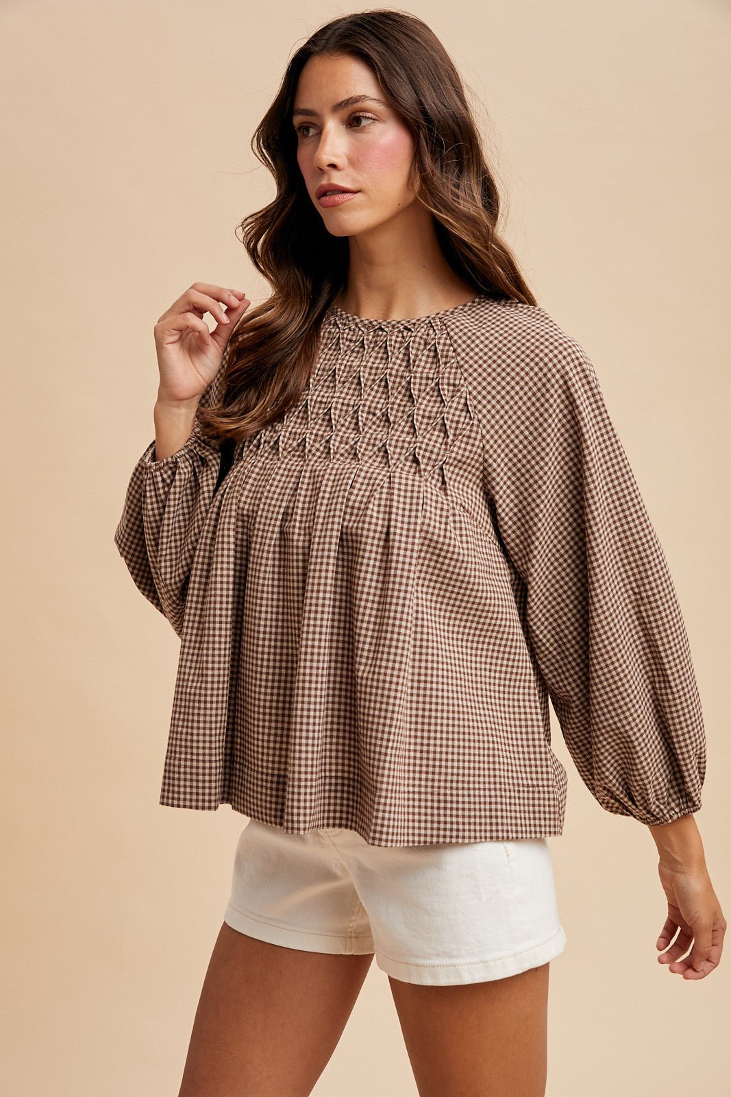 Gingham Check Smocking Blouse - The Cozy Nest