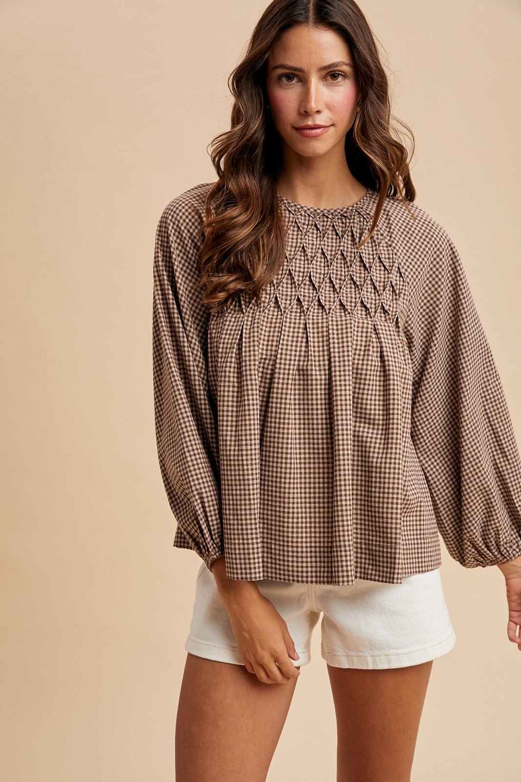 Gingham Check Smocking Blouse - The Cozy Nest