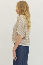 Gingham Short Sleeve Sweater - The Cozy Nest