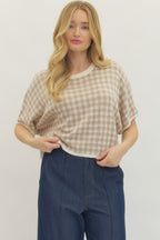 Gingham Short Sleeve Sweater - The Cozy Nest