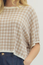 Gingham Short Sleeve Sweater - The Cozy Nest