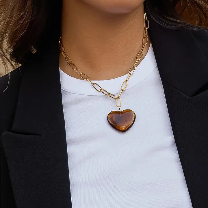 Heart Chain Necklace-Brown - The Cozy Nest