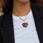 Heart Chain Necklace-Brown - The Cozy Nest